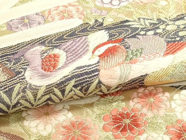 平和屋本店▼「美しいキモノ」お馴染みのメーカー　となみ織物　六通柄袋帯　唐織　花鳥文　純金箔　正絹　逸品　DABJ6320sf