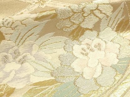 平和屋本店▼六通柄袋帯　御所車花文　本金箔二重織　正絹　逸品　DABJ6378sf
