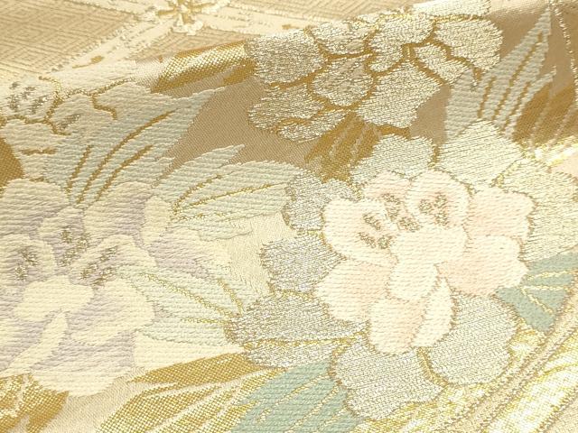 平和屋本店▼六通柄袋帯　御所車花文　本金箔二重織　正絹　逸品　DABJ6378sf
