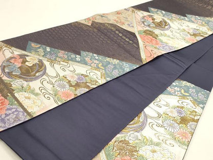 平和屋本店▼六通柄袋帯　唐織　厳島格天花丸文　本金箔　正絹　逸品　DABJ6381sf