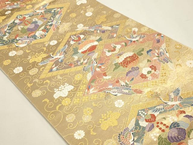 平和屋本店▼六通柄袋帯　唐織　菱取瑞祥文　本金箔　正絹　逸品　DABJ6375sf