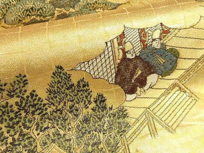 平和屋本店▼全通全景柄袋帯　洛中洛外図　本金二重箔　上杉家本　正絹　逸品　DABJ6369sf
