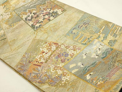 平和屋本店▼西陣あさぎ　丸帯　加賀名品百撰　プラチナ　本金箔　一千八百口織　正絹　逸品　DABJ6356sf