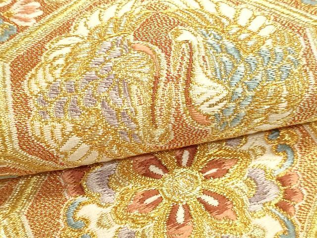 平和屋本店▼六通柄袋帯　唐織　正倉院花文　燃金　本金箔　正絹　逸品　DABJ6370sf