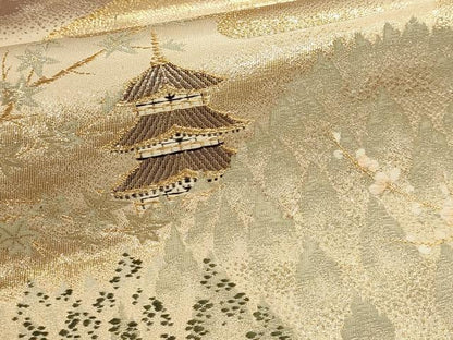 平和屋本店▼六通柄袋帯　九百錦　風景草花文　本金貮重箔　正絹　逸品　DABJ6354sf