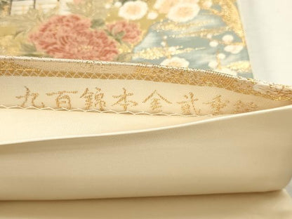 平和屋本店▼六通柄袋帯　九百錦　風景草花文　本金貮重箔　正絹　逸品　DABJ6354sf