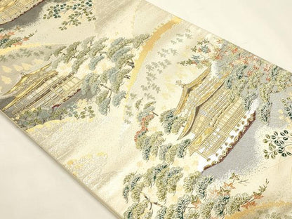 平和屋本店▼六通柄袋帯　金閣寺　本金二重箔　正絹　逸品　DABJ6353sf