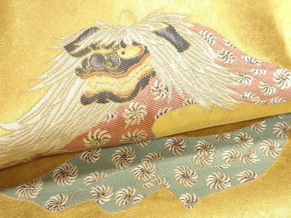 平和屋本店●西陣　長嶋成織物　ながしま帯　加賀友禅の巨匠　初代　由水十久　六通柄袋帯　鏡獅子　本金箔　瀞金錦　正絹　逸品　DABJ6365sf