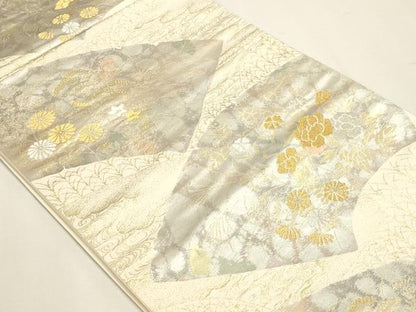 平和屋本店▼六通柄袋帯　寿扇端雲　純金箔二重引箔　正絹　逸品　DABJ6359sf