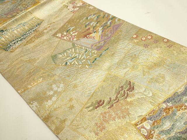 平和屋本店▼西陣あさぎ　丸帯　加賀名品百撰　プラチナ　本金箔　一千八百口織　正絹　逸品　DABJ6356sf