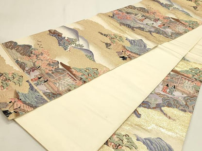 平和屋本店▼六通柄袋帯　九百錦　花鳥華飛鶴　本金二重箔　正絹　逸品　DABJ6384sf