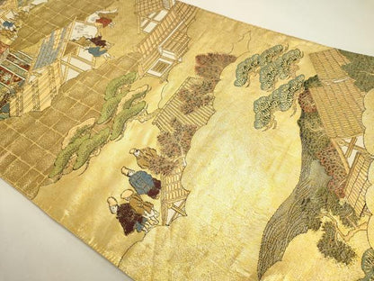 平和屋本店▼全通全景柄袋帯　洛中洛外図　本金二重箔　上杉家本　正絹　逸品　DABJ6369sf