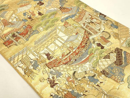 平和屋本店▼全通全景柄袋帯　洛中洛外図　本金二重箔　上杉家本　正絹　逸品　DABJ6369sf