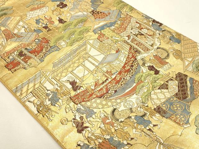 平和屋本店▼全通全景柄袋帯　洛中洛外図　本金二重箔　上杉家本　正絹　逸品　DABJ6369sf