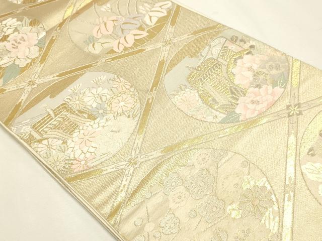 平和屋本店▼六通柄袋帯　御所車花文　本金箔二重織　正絹　逸品　DABJ6378sf