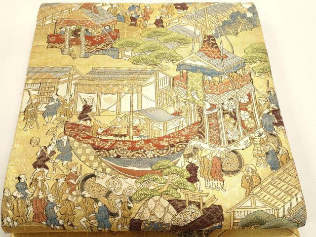 平和屋本店▼全通全景柄袋帯　洛中洛外図　本金二重箔　上杉家本　正絹　逸品　DABJ6369sf