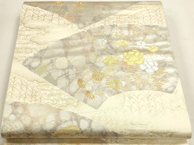 平和屋本店▼六通柄袋帯　寿扇端雲　純金箔二重引箔　正絹　逸品　DABJ6359sf