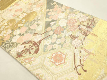 平和屋本店▼六通柄袋帯　花車春秋文　本金箔　正絹　逸品　DABJ6368sf