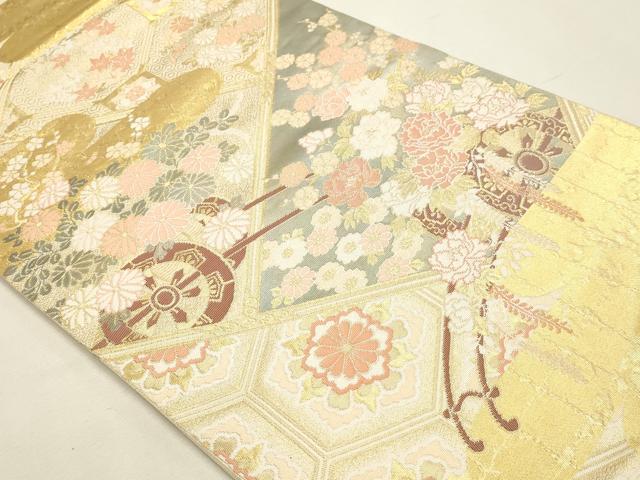 平和屋本店▼六通柄袋帯　花車春秋文　本金箔　正絹　逸品　DABJ6368sf