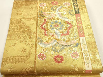 平和屋本店▼六通柄袋帯　唐織　正倉院紋様　本金泥箔　正絹　逸品　DABJ6380sf
