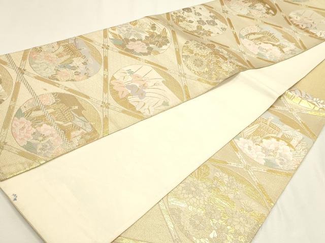 平和屋本店▼六通柄袋帯　御所車花文　本金箔二重織　正絹　逸品　DABJ6378sf
