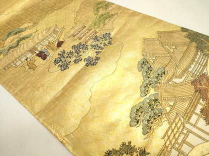 平和屋本店▼全通全景柄袋帯　洛中洛外図　本金二重箔　上杉家本　正絹　逸品　DABJ6369sf