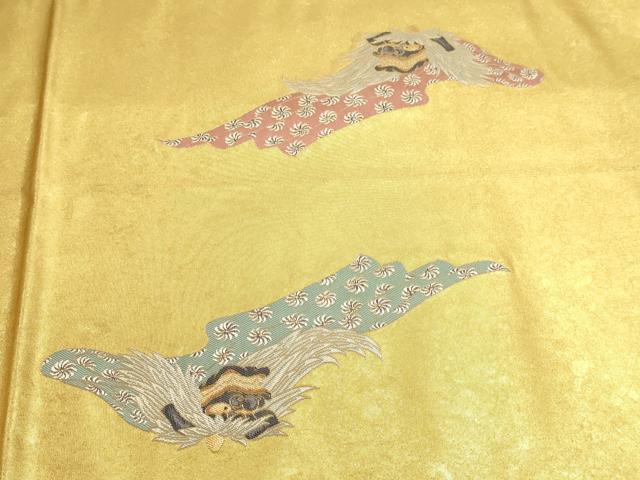 平和屋本店●西陣　長嶋成織物　ながしま帯　加賀友禅の巨匠　初代　由水十久　六通柄袋帯　鏡獅子　本金箔　瀞金錦　正絹　逸品　DABJ6365sf
