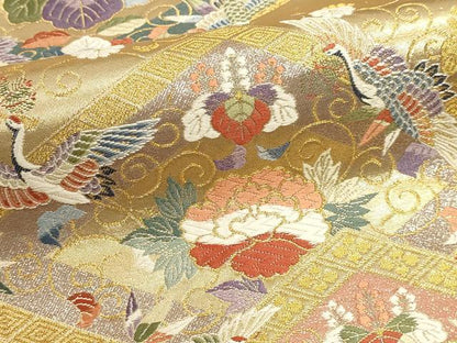 平和屋本店▼六通柄袋帯　唐織　菱取瑞祥文　本金箔　正絹　逸品　DABJ6375sf