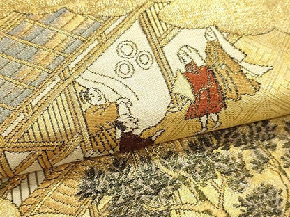 平和屋本店▼全通全景柄袋帯　洛中洛外図　本金二重箔　上杉家本　正絹　逸品　DABJ6369sf