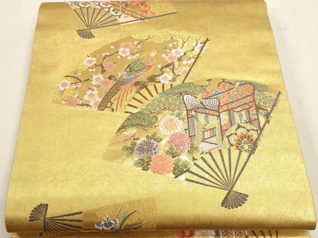 平和屋本店●西陣　長嶋成織物　ながしま帯　六通柄袋帯　唐織　桃山絢爛桧扇集　本金箔　瀞金錦　正絹　逸品　DABJ6366sf