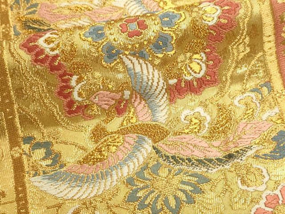 平和屋本店▼六通柄袋帯　唐織　正倉院紋様　本金泥箔　正絹　逸品　DABJ6380sf