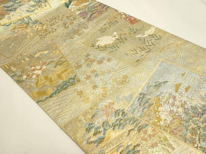 平和屋本店▼西陣あさぎ　丸帯　加賀名品百撰　プラチナ　本金箔　一千八百口織　正絹　逸品　DABJ6356sf