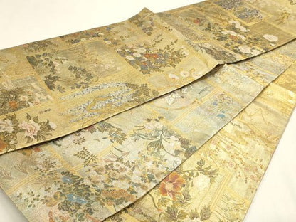平和屋本店▼西陣あさぎ　丸帯　琳派大金集　プラチナ本金箔　一千八百口織　正絹　逸品　DABJ6371sf