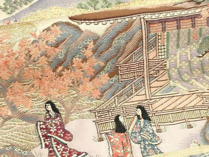平和屋本店▼六通柄袋帯　九百錦　花鳥華飛鶴　本金二重箔　正絹　逸品　DABJ6384sf