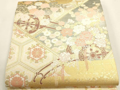 平和屋本店▼六通柄袋帯　花車春秋文　本金箔　正絹　逸品　DABJ6368sf