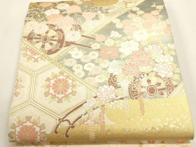 平和屋本店▼六通柄袋帯　花車春秋文　本金箔　正絹　逸品　DABJ6368sf