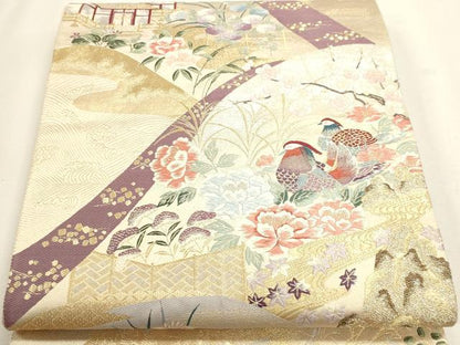 平和屋本店▼六通柄袋帯　唐織　九百錦　花鳥文　純金箔二重織　正絹　逸品　DABJ6358sf