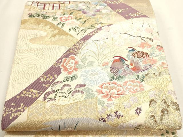 平和屋本店▼六通柄袋帯　唐織　九百錦　花鳥文　純金箔二重織　正絹　逸品　DABJ6358sf