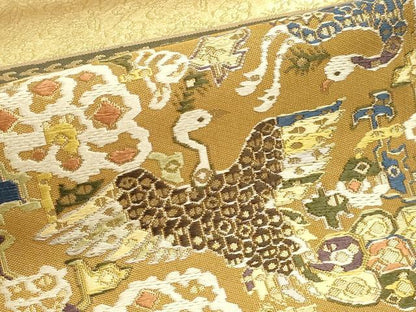 平和屋着物▼六通柄袋帯　孔雀花文　截金箔　正絹　逸品　DABJ6362sf