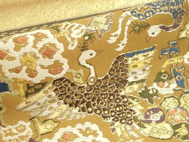 平和屋着物▼六通柄袋帯　孔雀花文　截金箔　正絹　逸品　DABJ6362sf