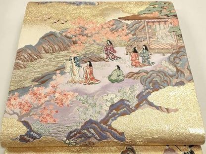平和屋本店▼六通柄袋帯　九百錦　花鳥華飛鶴　本金二重箔　正絹　逸品　DABJ6384sf