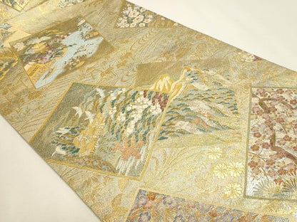 平和屋本店▼西陣あさぎ　丸帯　加賀名品百撰　プラチナ　本金箔　一千八百口織　正絹　逸品　DABJ6356sf