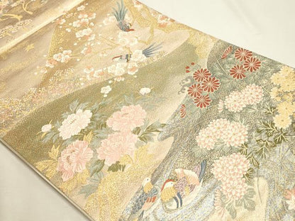 平和屋本店▼六通柄袋帯　唐織　九百錦　宴舞花鳥文　本金貮重箔　正絹　逸品DABJ6399sf