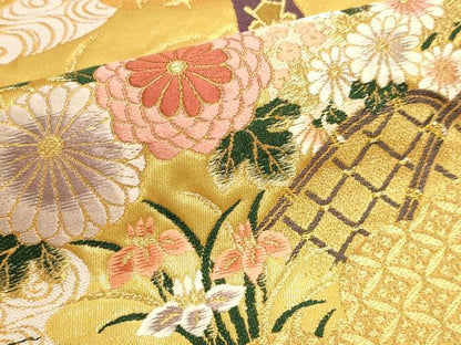 平和屋本店▼六通柄袋帯　唐織　洛中花霞文　本金箔　正絹　逸品　DABJ6394sf