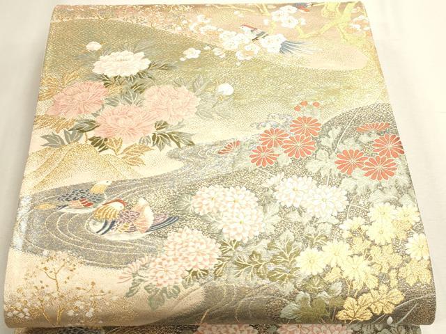 平和屋本店▼六通柄袋帯　唐織　九百錦　宴舞花鳥文　本金貮重箔　正絹　逸品DABJ6399sf