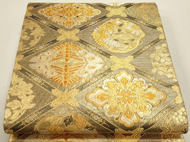 平和屋本店▼六通柄袋帯　花蝶文　本金箔　正絹　逸品　DABJ6403sf
