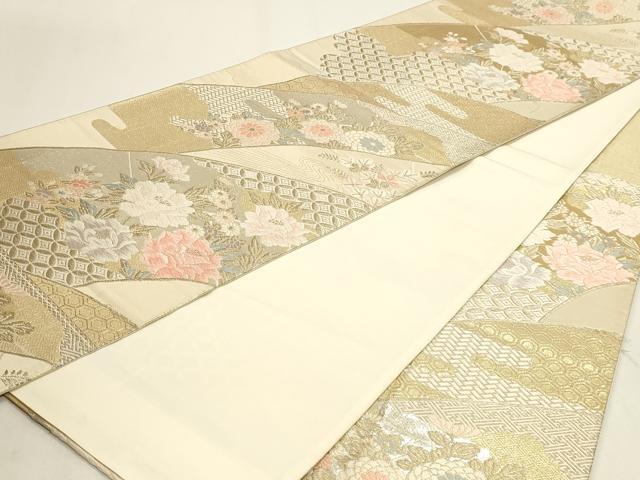 平和屋本店▼六通柄袋帯　唐織　草花文　本金箔二重織　正絹　逸品　DABJ6393sf