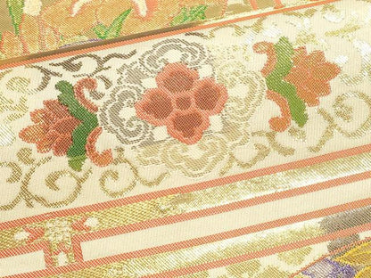 平和屋本店▼六通柄袋帯　桃山花丸文　ｋ24金箔織　正絹　逸品　DABJ6388sf