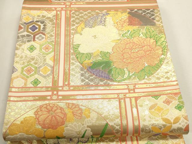 平和屋本店▼六通柄袋帯　桃山花丸文　ｋ24金箔織　正絹　逸品　DABJ6388sf