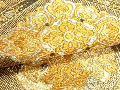 平和屋本店▼六通柄袋帯　花蝶文　本金箔　正絹　逸品　DABJ6403sf